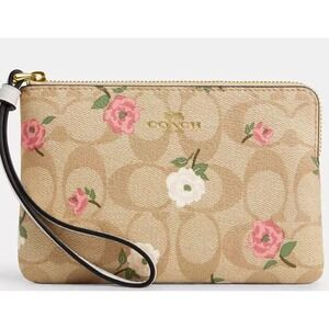 Coach Corner Zip Wristlet CR973 Signature Canvas Flower Print